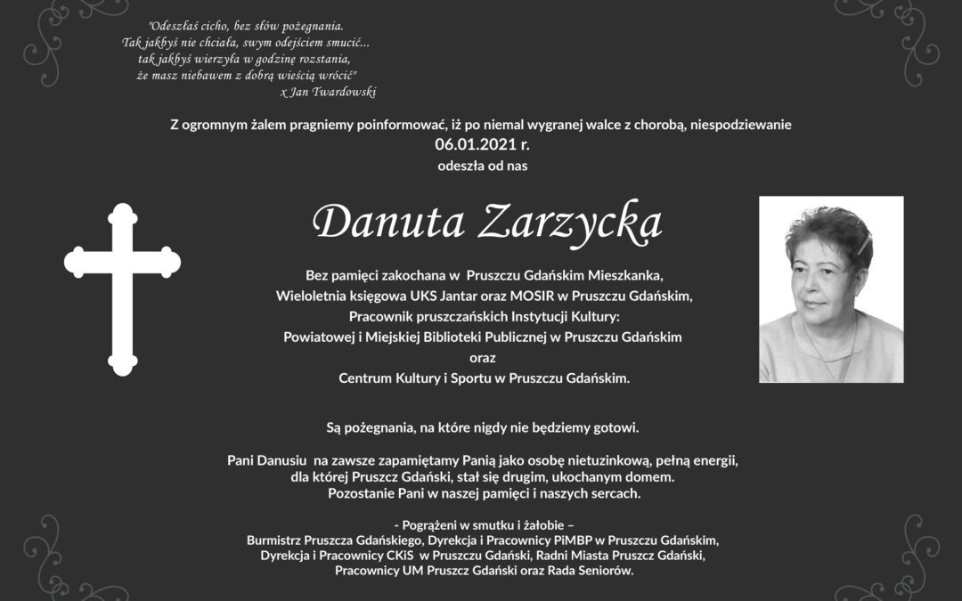 Z przykrością informujemy o śmierci Danuty Zarzyckiej