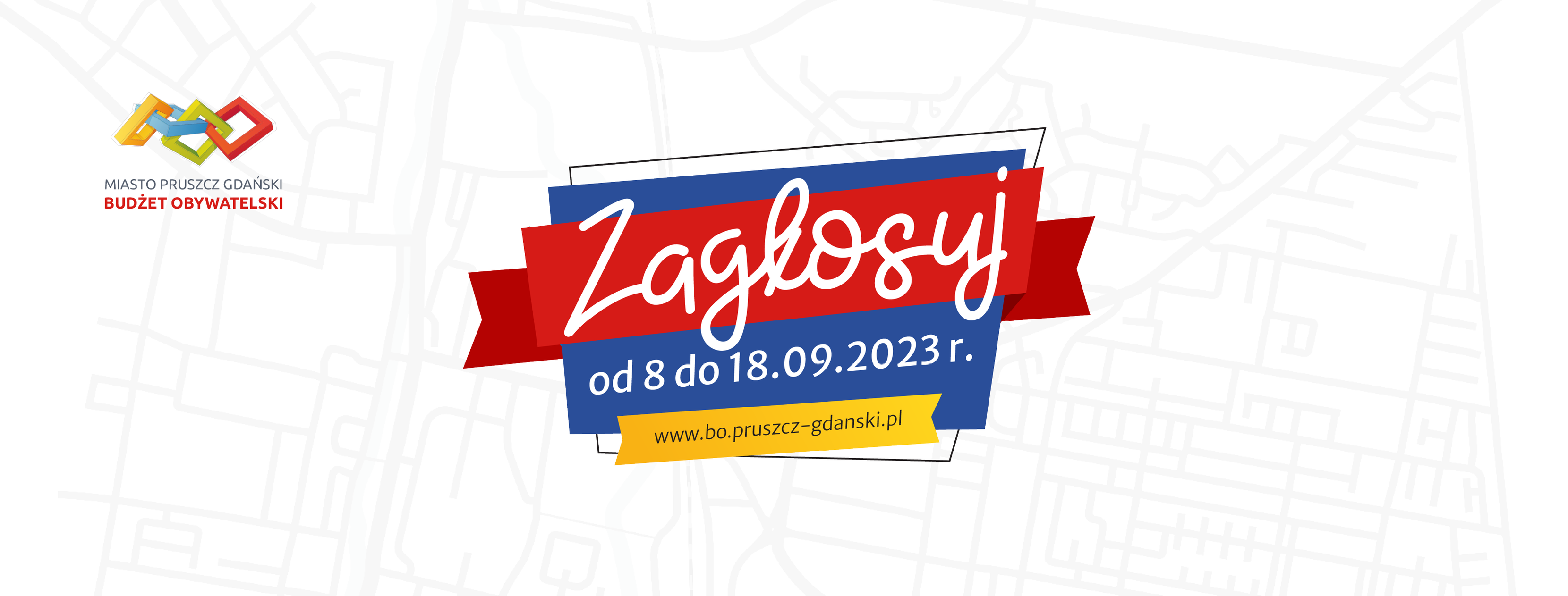 Napisy: Miasto Pruszcz Gdański. Budżet Obywatelski. Zagłosuj od 8 do 18.09.2023 r. www.bo.pruszcz-gdanski.pl
