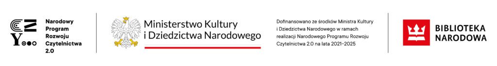 Logotypy: narodowego Programu Rozwoju czytelnictwa, Ministerstwa Kultury i Dziedzictwa Narodowego oraz Biblioteki Narodowej.